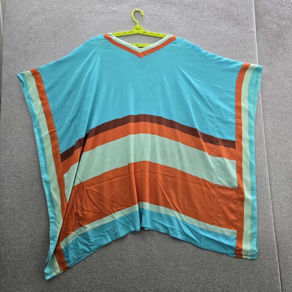Soft Surroundings Women Poncho PL/PXL Turquoise Striped Kaftan Beach Cover Up - Picture 8 of 8
